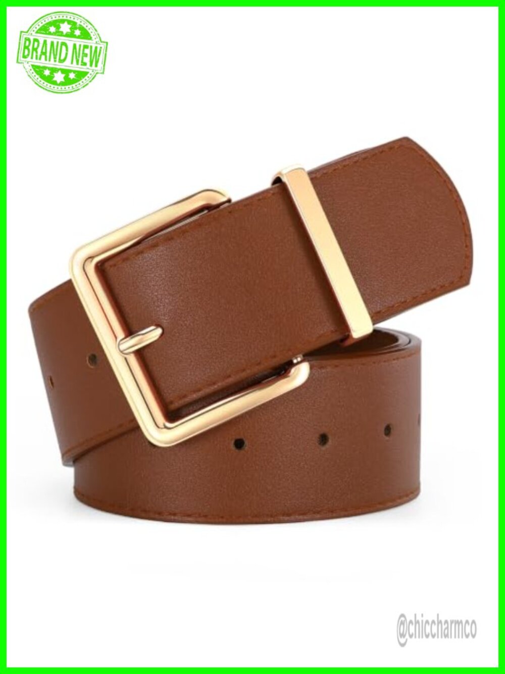 Women Wide PU Leather Belt Chunky Waist Belt Square Gold Buckle